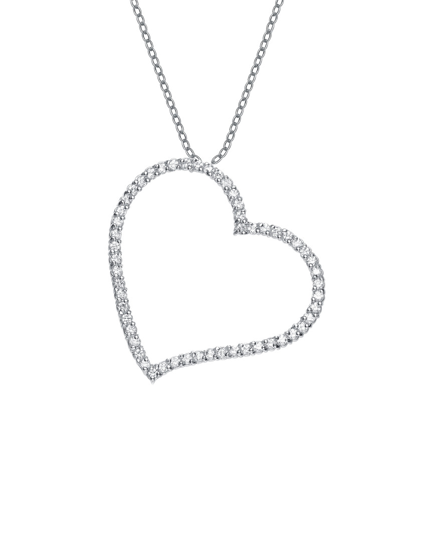 Genevive Silver Cz Open Heart Necklace