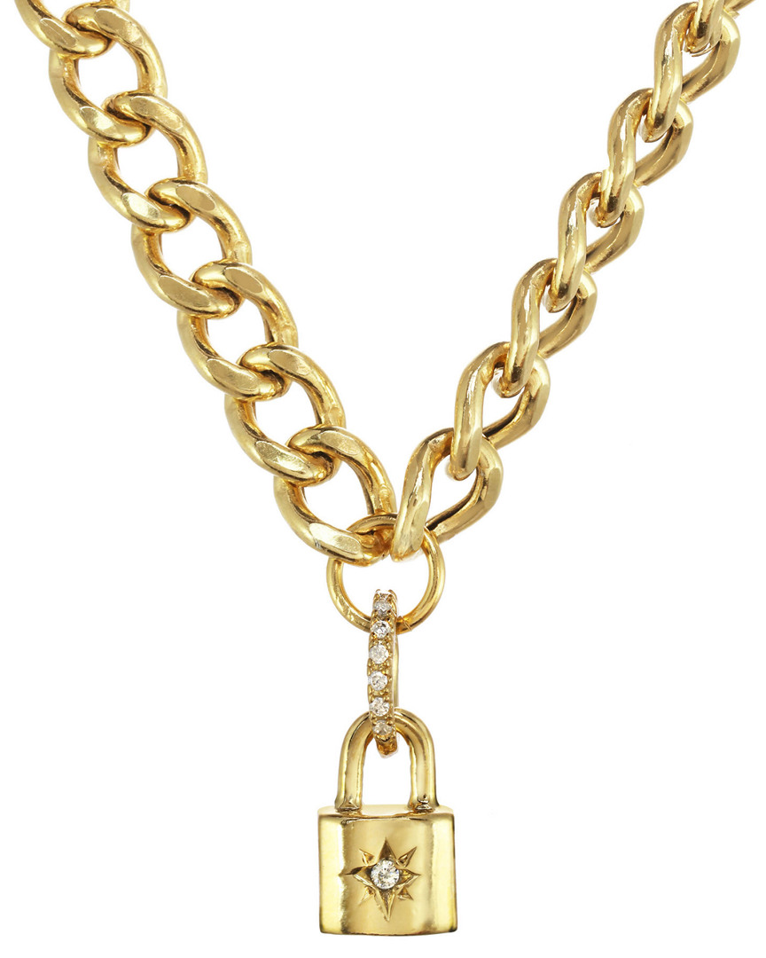 Rachel Reinhardt 14k Over Silver Cz Mini Padlock Pendant Necklace