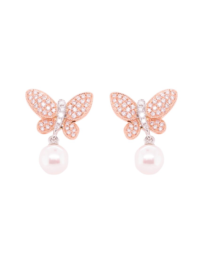 Diana M. Fine Jewelry 14K Rose Gold 0.25 ct. tw. Diamond 4mm Pearl Earrings