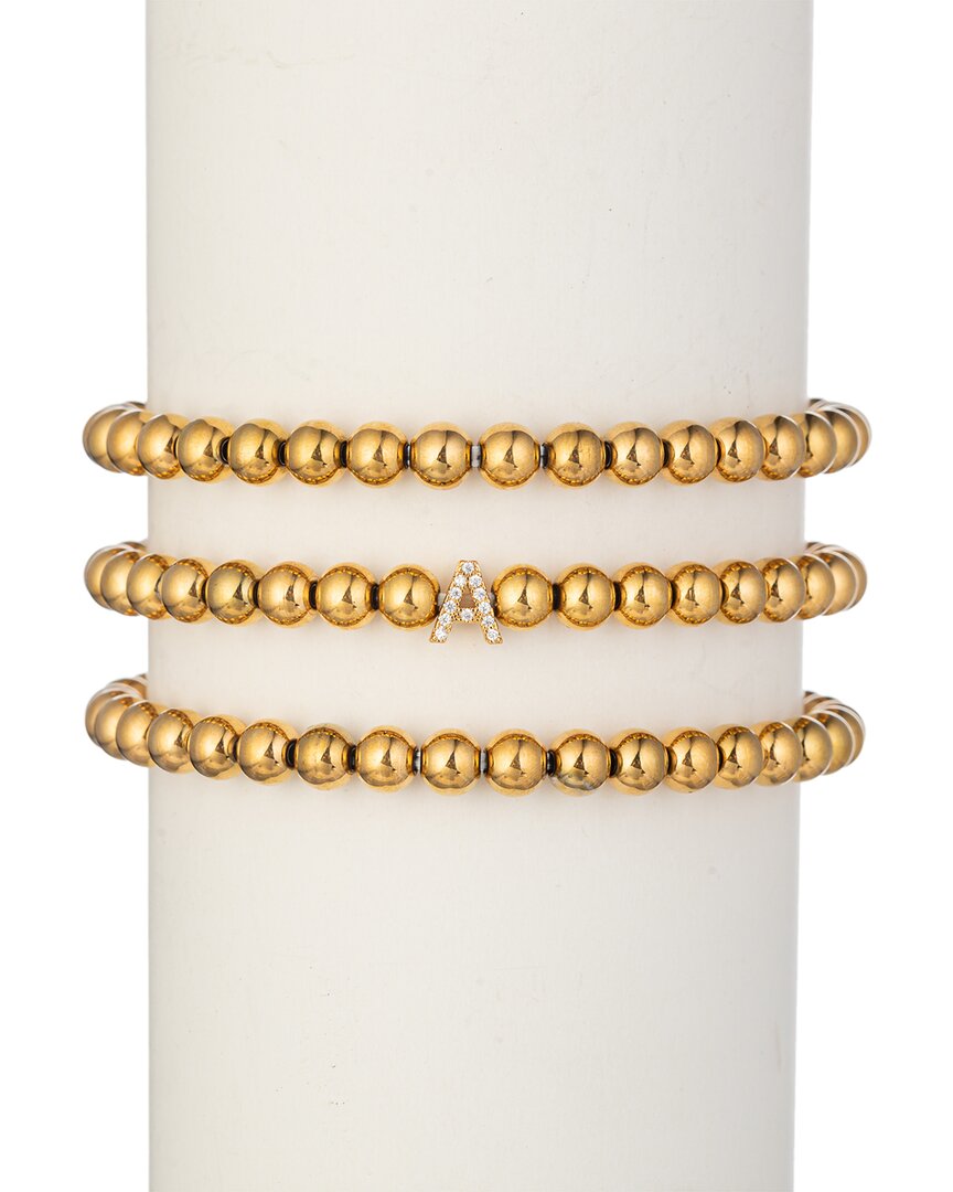 Eye Candy La Women's Luxe Collection 3-piece Initial Goldtone Beaded & Cubic Zirconia Bracelet Set