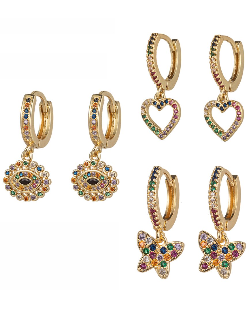 Eye Candy La Luxe Collection 18k Plated Cz 3pc Huggie Earrings Set