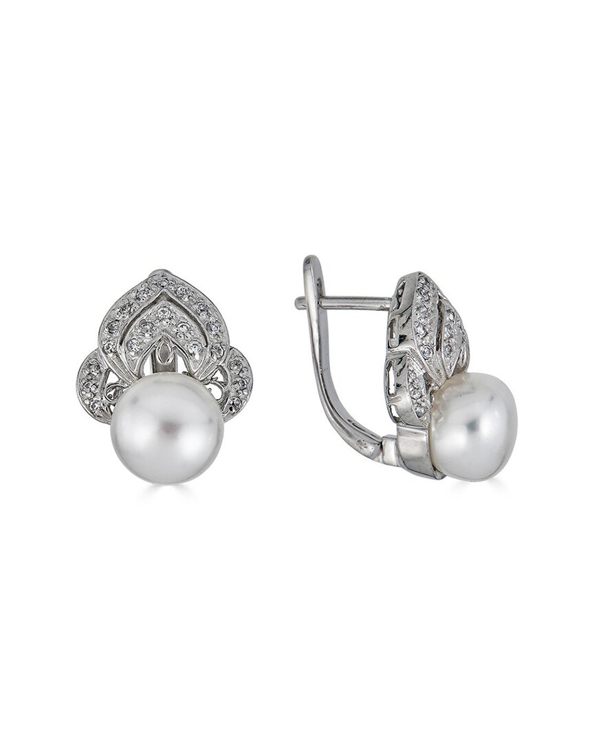 Belpearl Silver 10mm Freshwater Pearl Cz Earrings