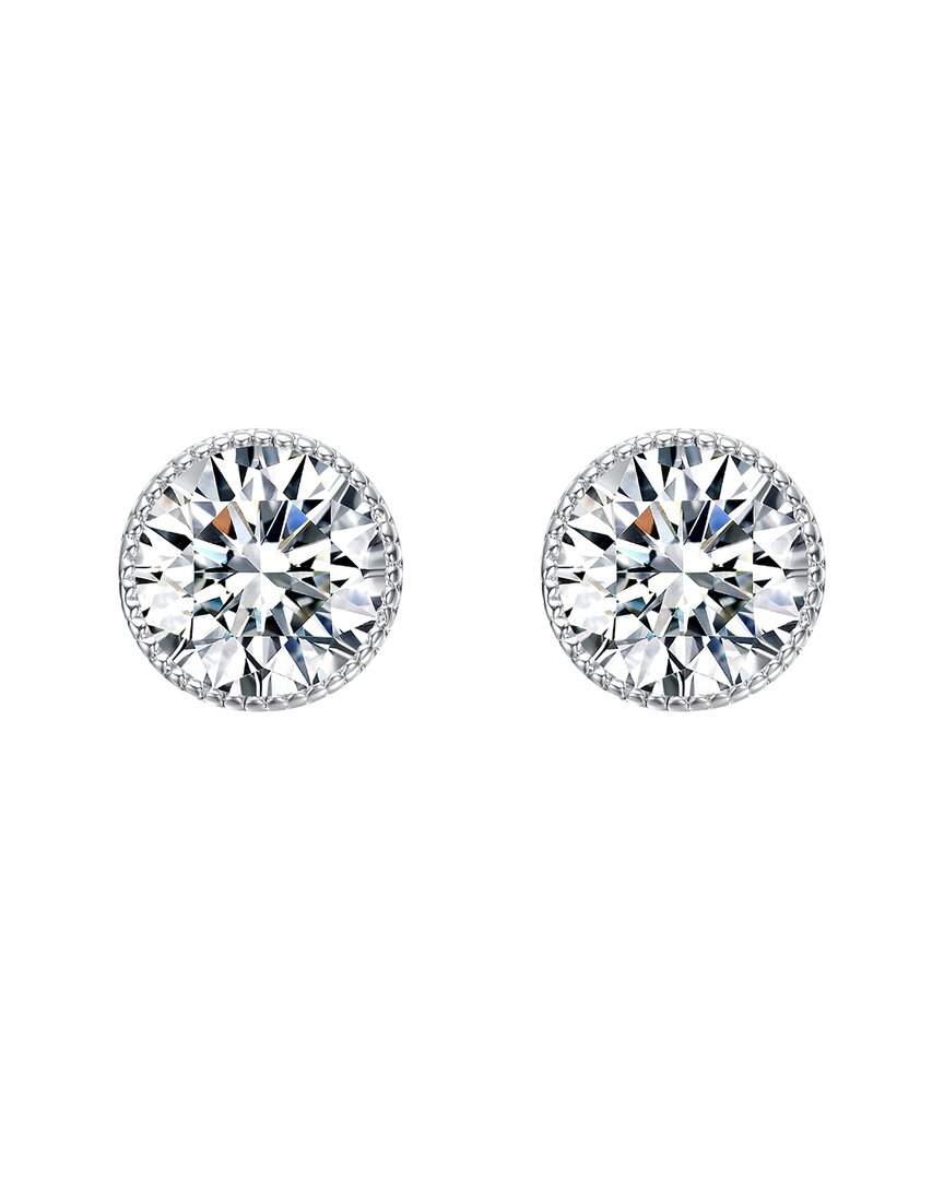 Rachel Glauber Round Bezel Set Clear Cubic Zirconia Stud Earrings In Metallic
