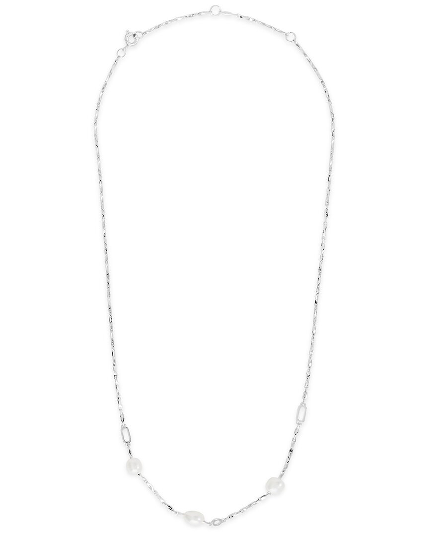 Sterling Forever Rhodium Plated 7mm Pearl Resin Dainty Chain Necklace
