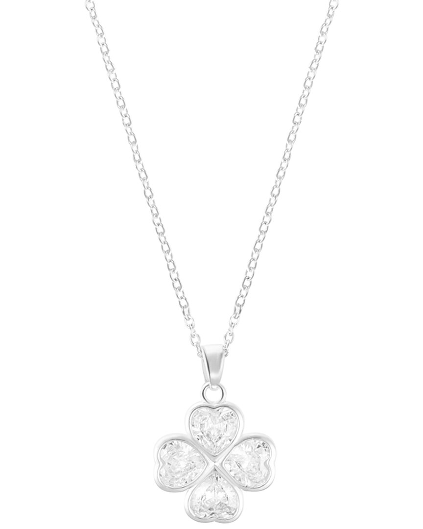 Adornia Sterling Silver Plated Adjustable Clear Crystal Heart Clover Necklace