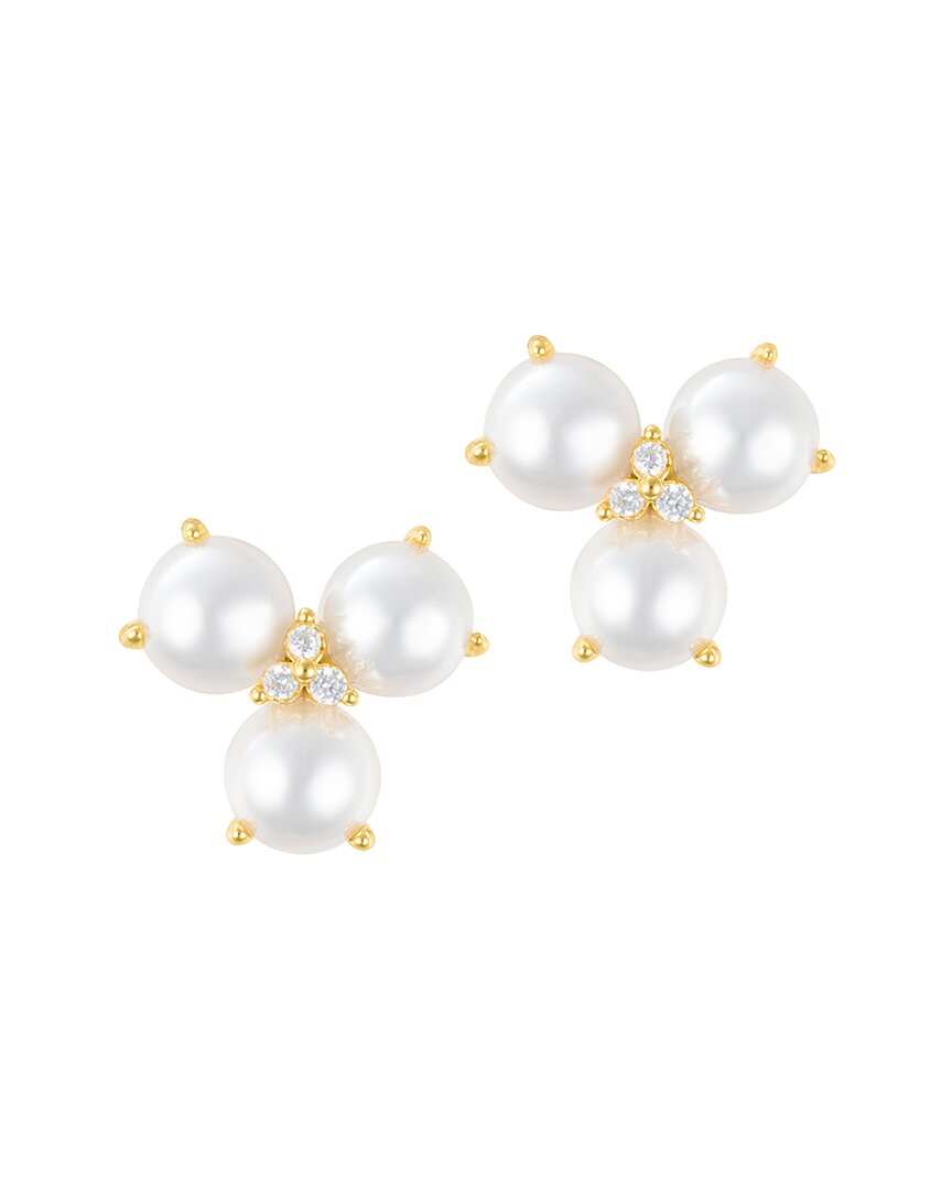 Adornia 14k Gold Plated 3-point Freshwater Pearl Flower With Cz Earrings