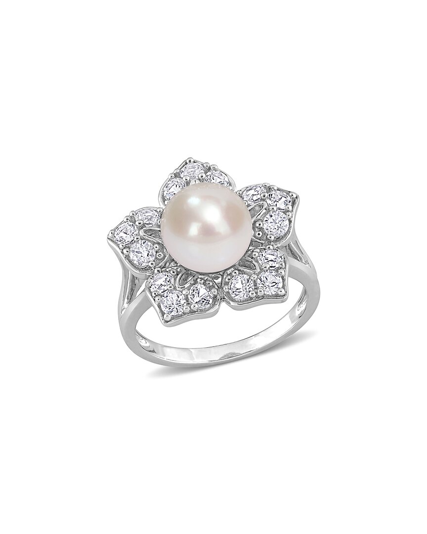 Rina Limor Silver 1.35 Ct. Tw. White Sapphire 8.5-9mm Pearl Ring