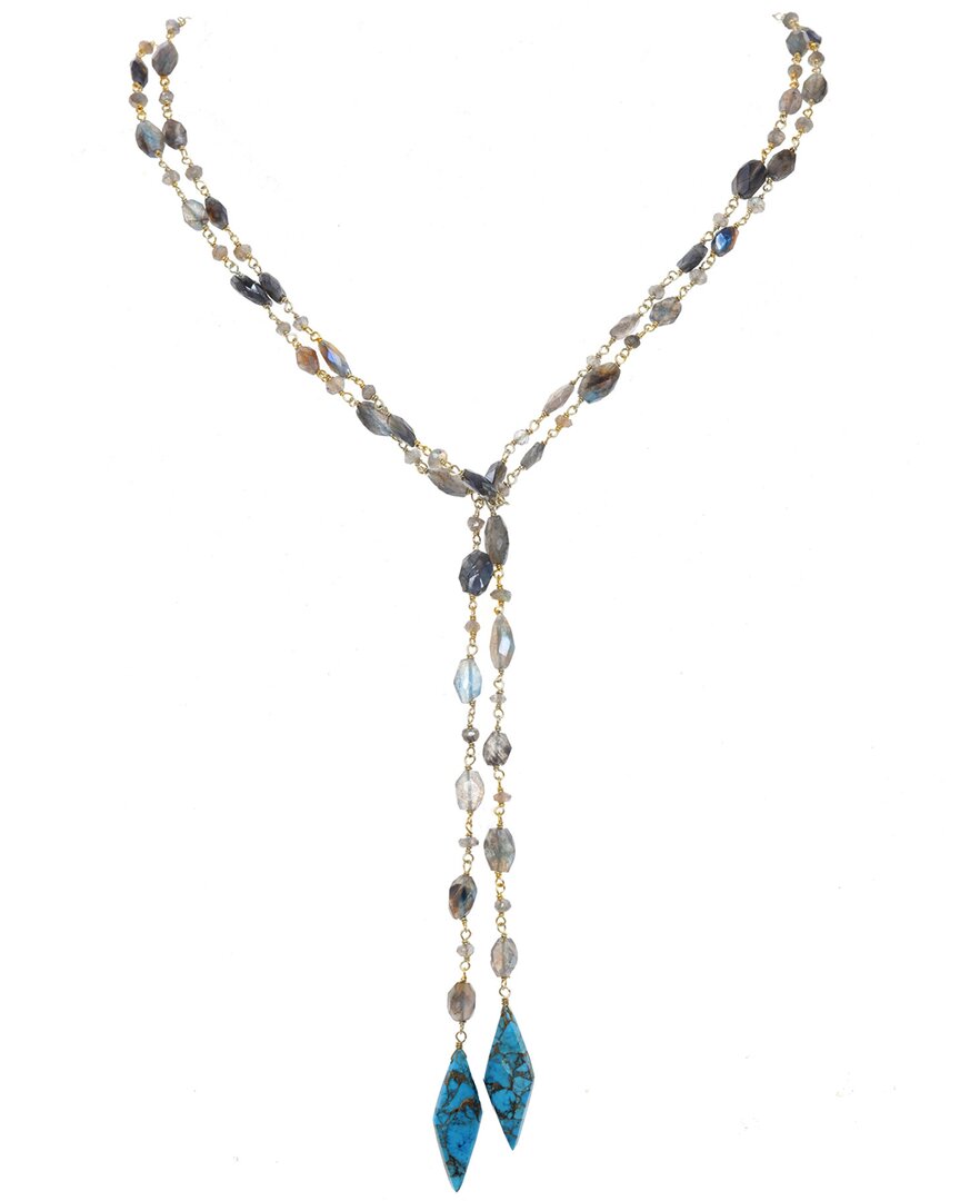 Rachel Reinhardt 14k Over Silver Labradorite & Turquoise Lariat Necklace