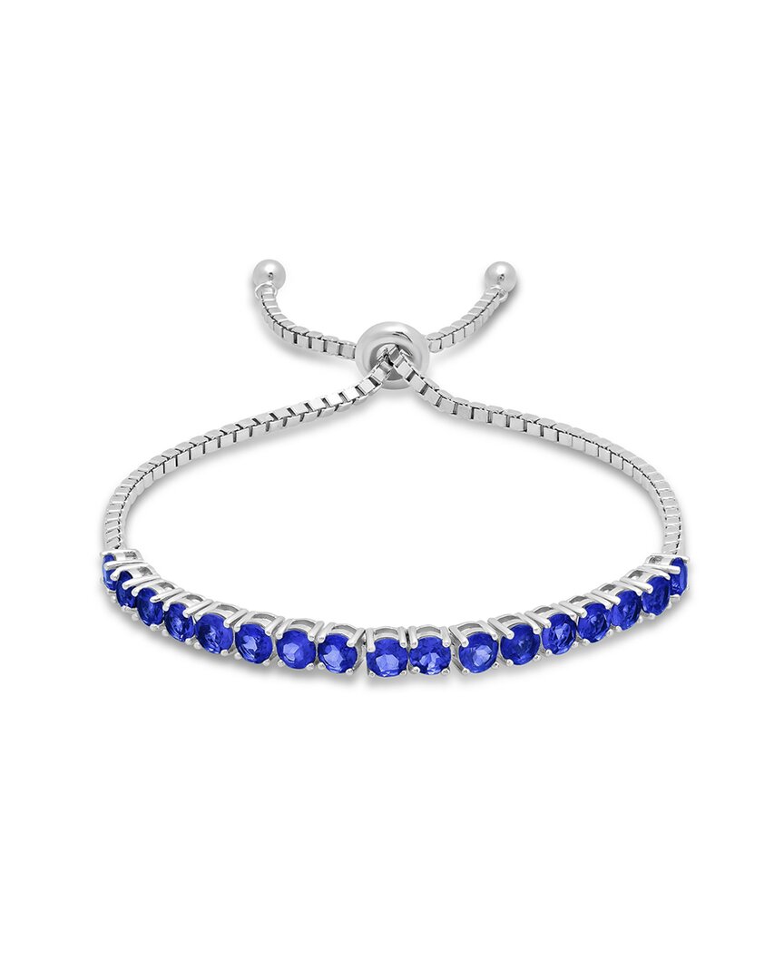 Maxcolor Silver 5.10 Ct. Tw. Lab-grown Blue Sapphire Adjustable Bolo Bracelet