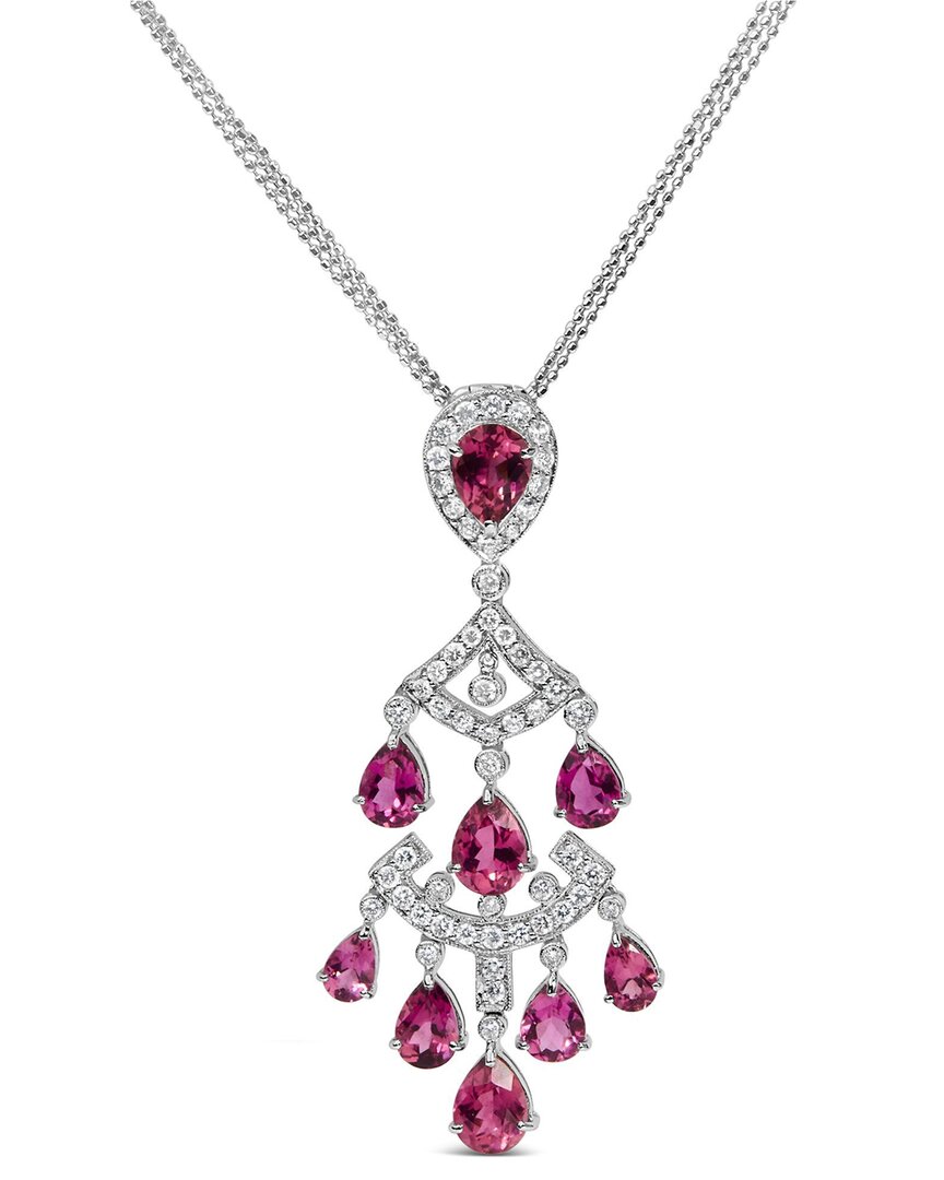 Haus Of Brilliance 18k White Gold 1 1/10 Cttw Diamond And Pink Tourmaline Double-strand Art Deco Inspired Chandelier 18 In Metallic