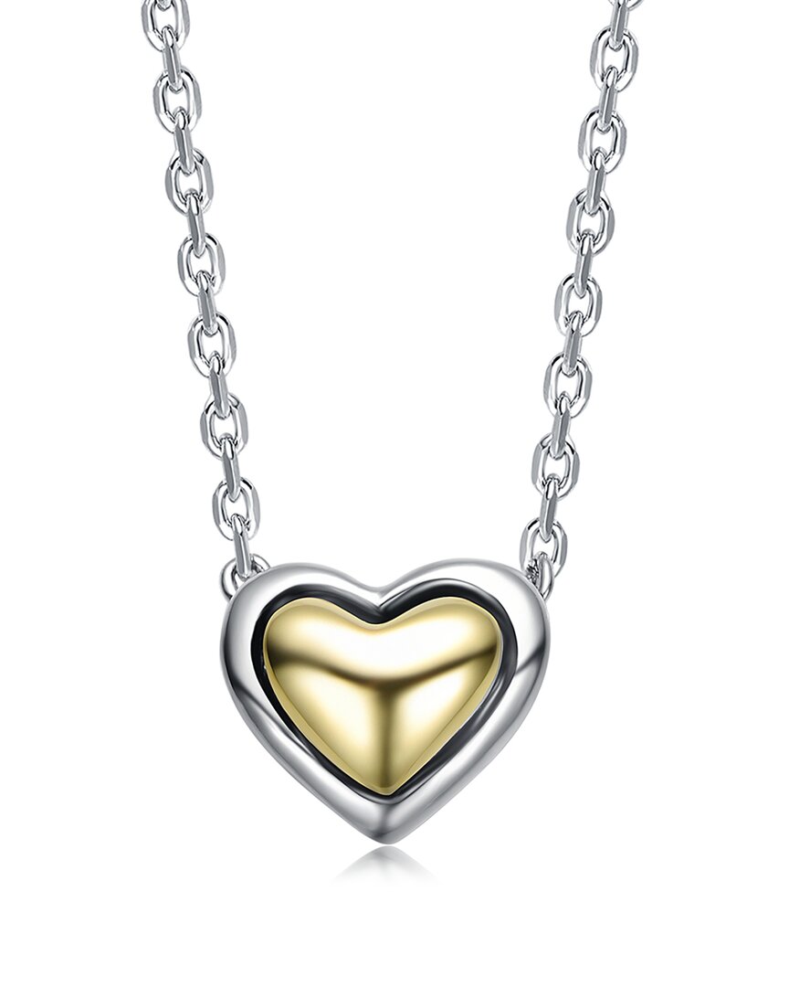 Rachel Glauber Two-tone Sleek Heart Stud Design Necklace In Metallic