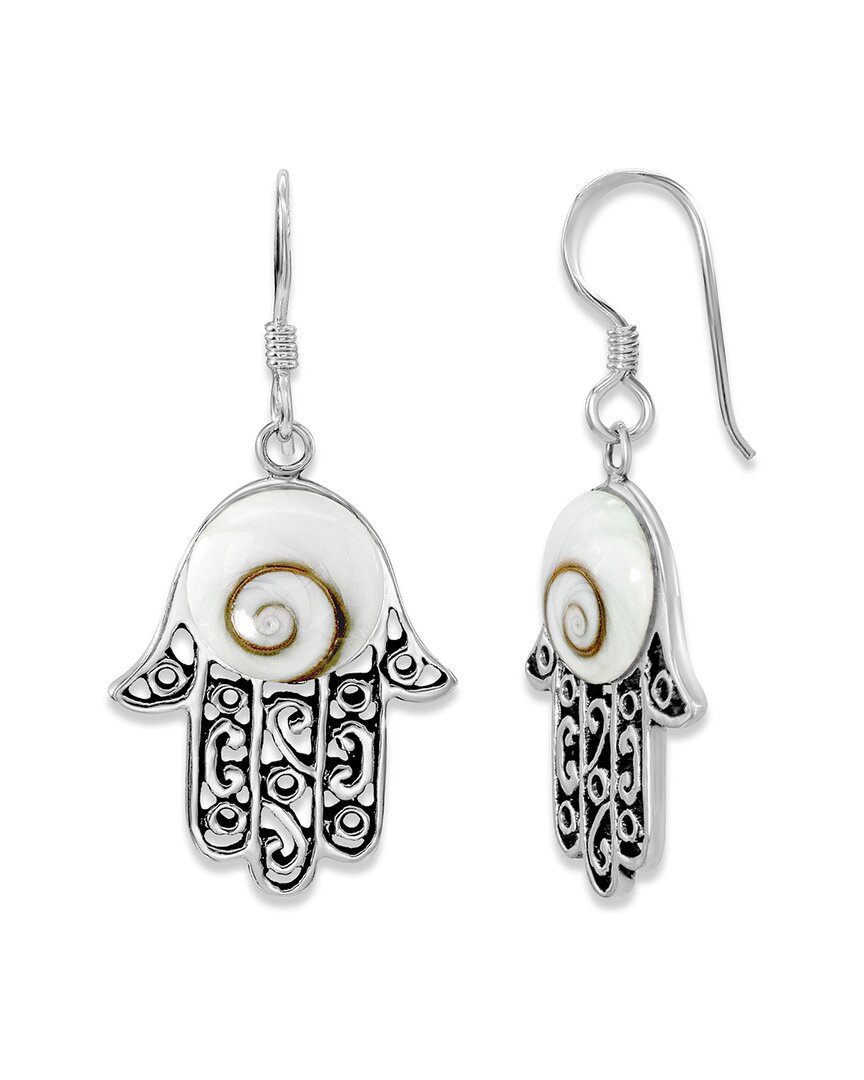 Samuel B. Silver Shiva Eye Shell Shiva Eye Hamsa Earrings