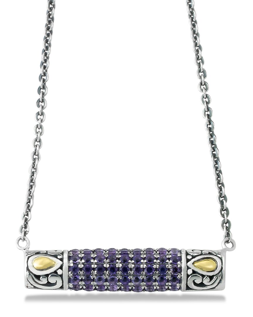 Samuel B. Sterling Silver & 18k Gold Pavé Amethyst Pendant Necklace