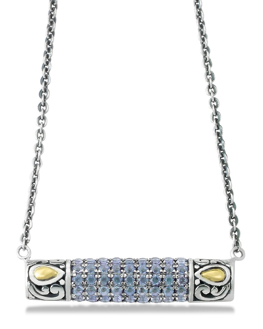 Samuel B. Sterling Silver & 18k Gold Pavé Aquamarine Pendant Necklace