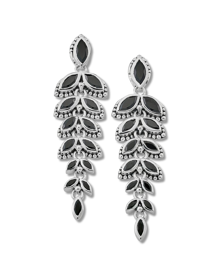 Samuel B. Silver 5.70 Ct. Tw. Black Spinel Feather Drop Earrings