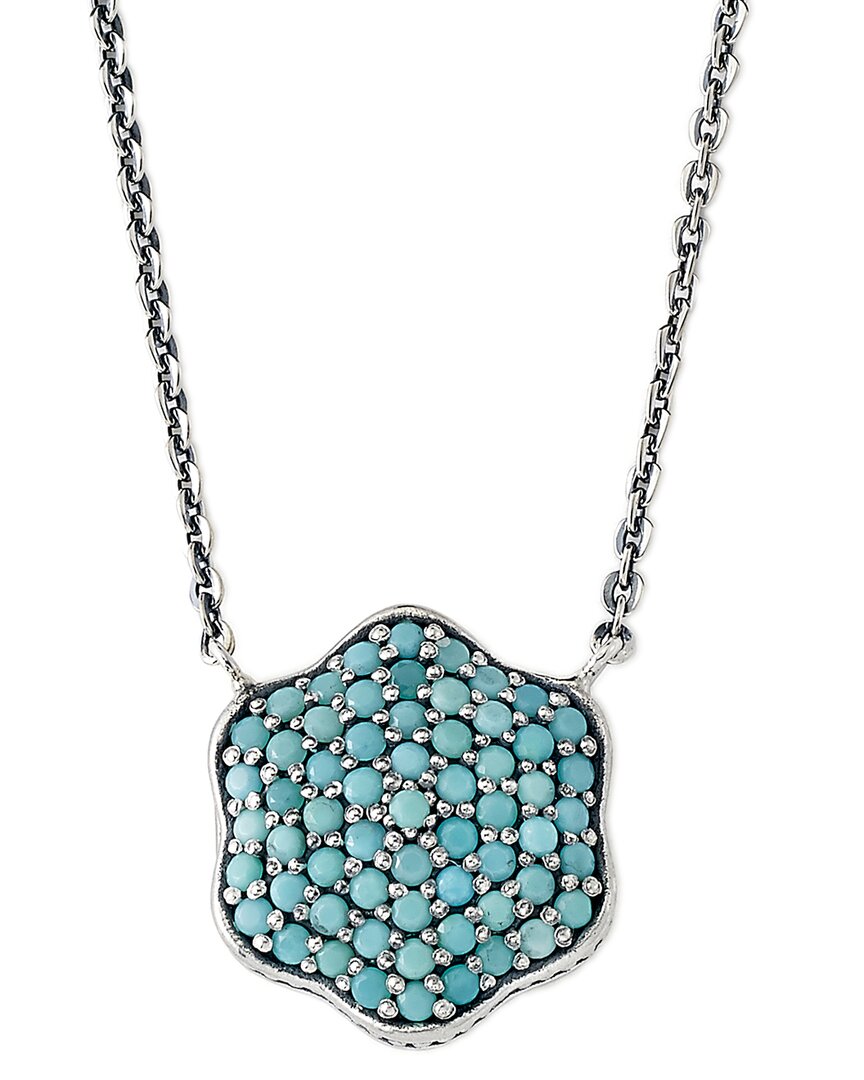 Samuel B. Silver 1.20 Ct. Tw. Sleeping Beauty Turquoise Flower Necklace