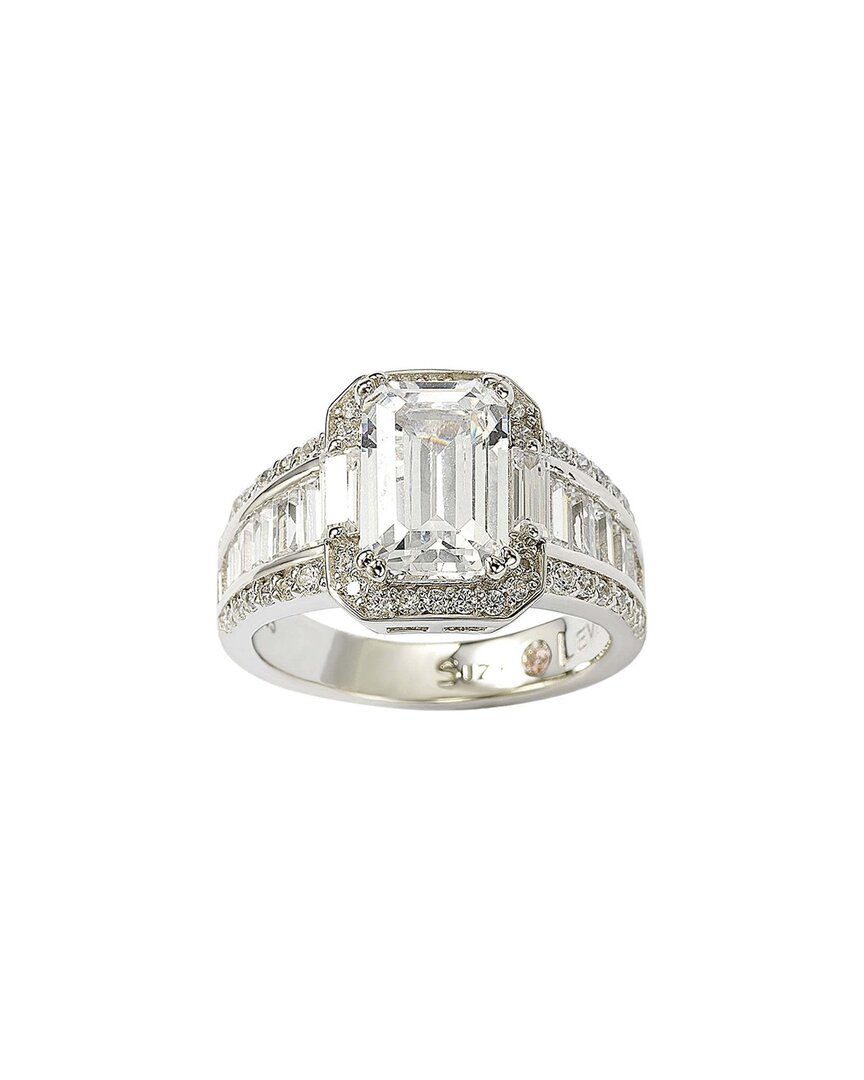 Suzy Levian Sterling Silver White Emerald-cut Cubic Zirconia Engagement Ring