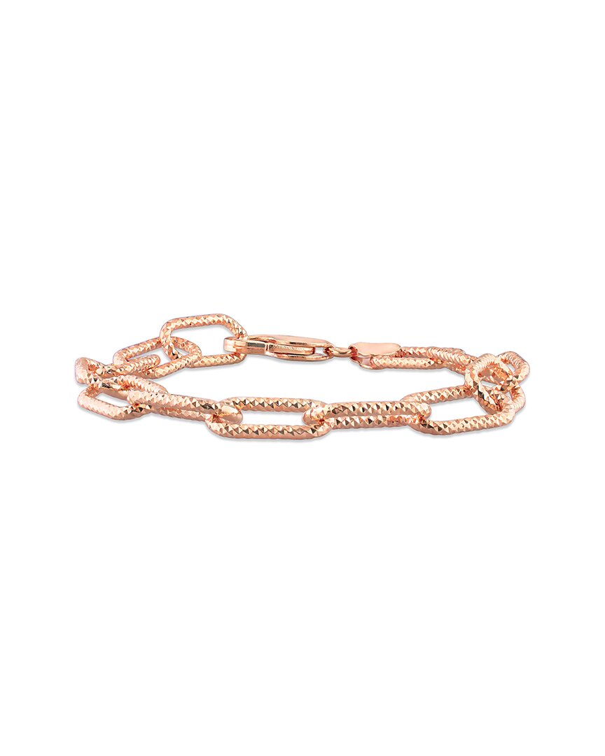 Italian Silver 18k Rose Gold Over  Paperclip Chain Bracelet In Pink
