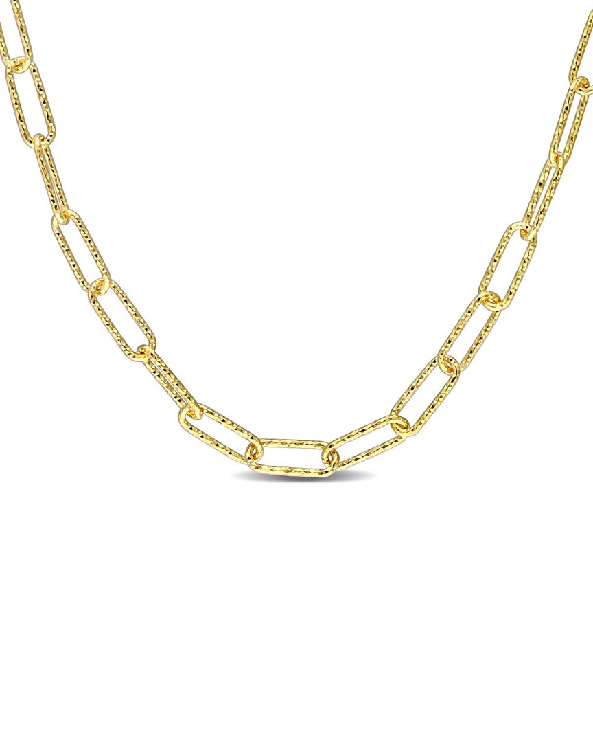 Italian Silver 18k Over  Paperclip Chain Necklace In Gold