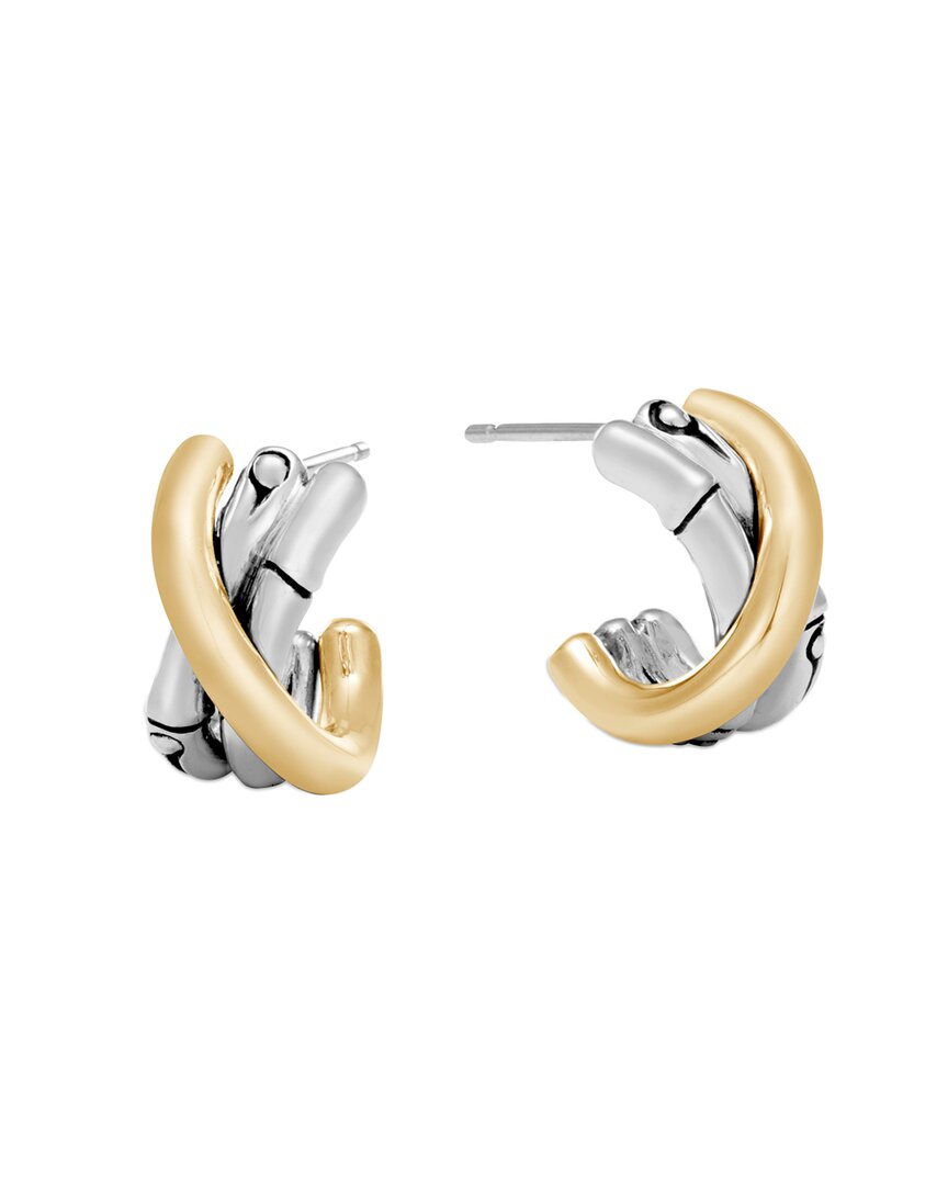 John Hardy Brushed 18k Yellow Gold And Sterling Silver Bamboo J Hoop Earrings
