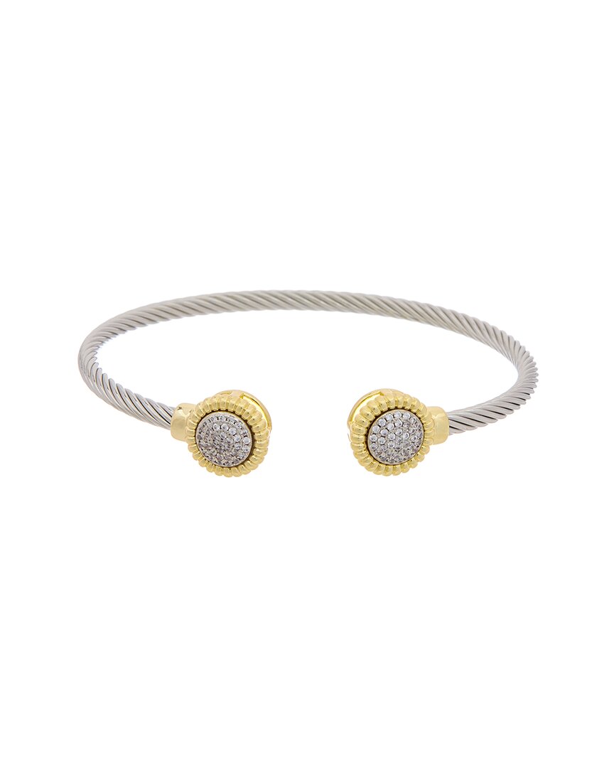 Juvell 18k Two-tone Plated Cz Twisted Cable Heart Bangle Bracelet