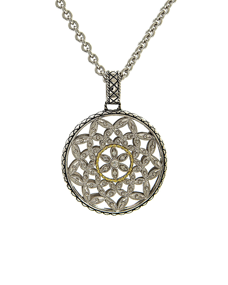 Andrea Candela Tesoro 18k & Silver 0.06 Ct. Tw. Diamond Large Round Flower Pattern Necklace