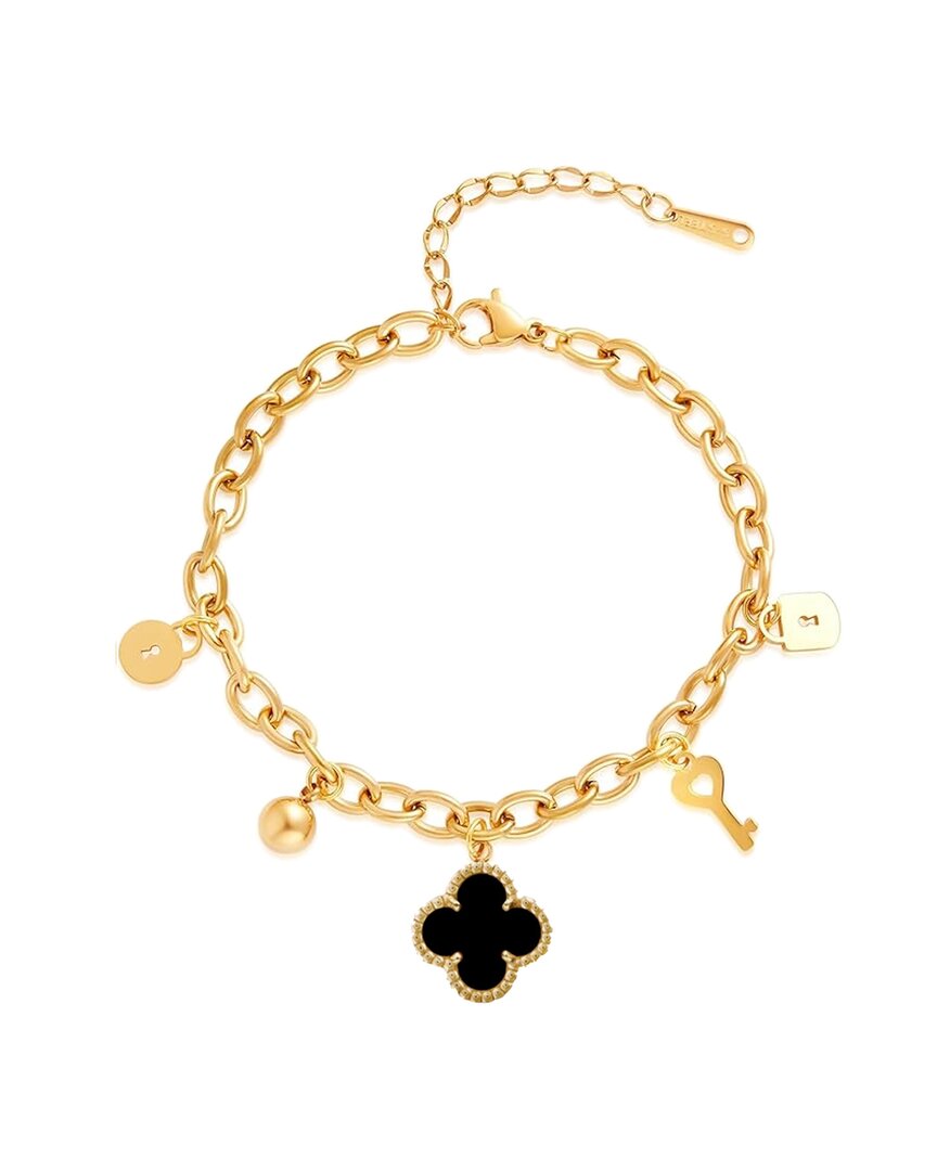 Liv Oliver 18k Plated 0.95 Ct. Tw. Onyx Charm Bracelet In Gold