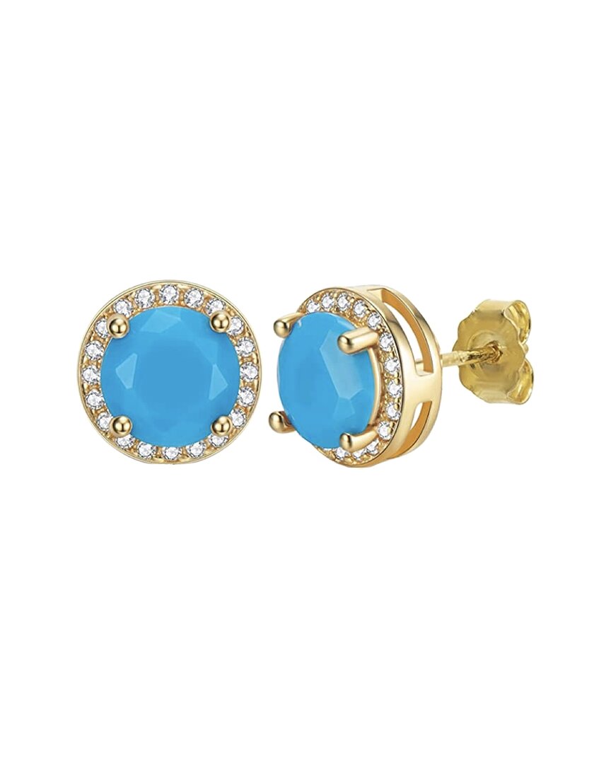 Liv Oliver 18k Plated 12.75 Ct. Tw. Turquoise Halo Studs