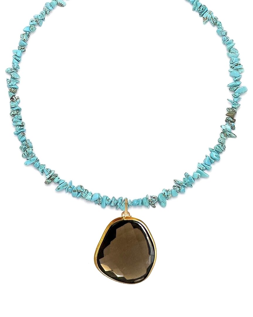 Liv Oliver 18k Plated 65.00 Ct. Tw. Smokey Quartz Necklace In Gray