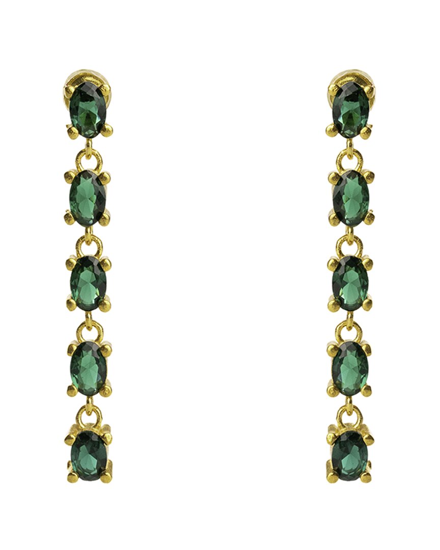 Ebru Jewelry Plated Lab-grown Emerald Drop Down Earrings In Green