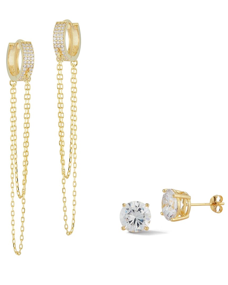 Glaze Jewelry 14k Over Silver Cz Huggie & Stud Necklace & Studs Set