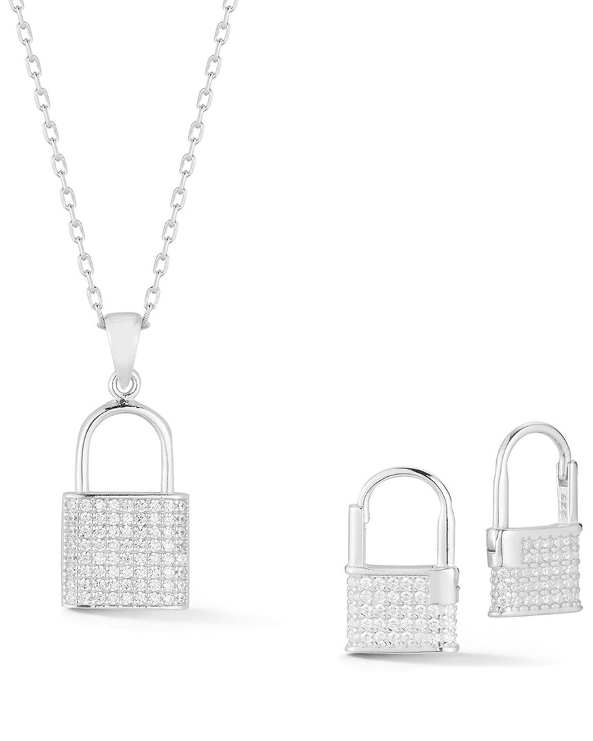 Glaze Jewelry Silver Cz Padlock Necklace & Earrings Set