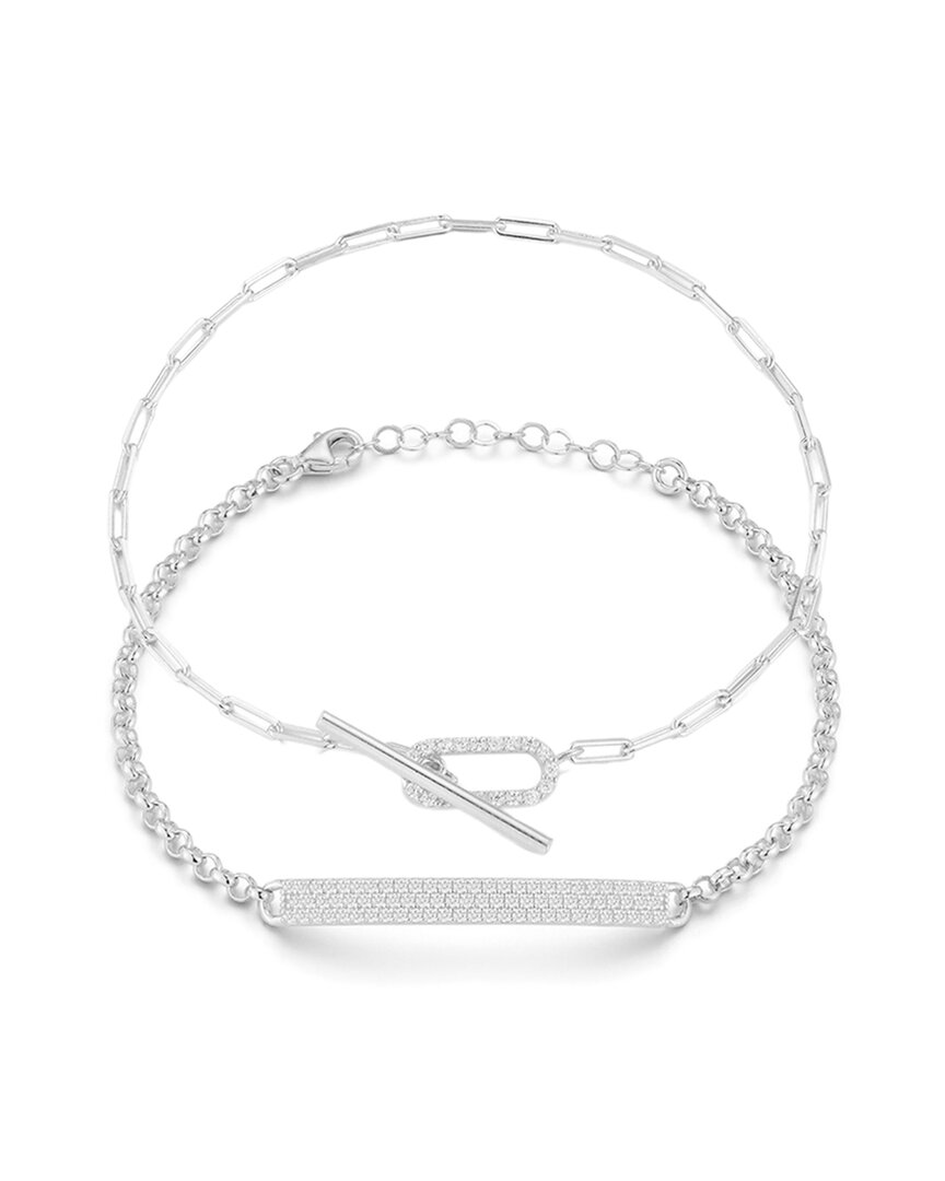 Glaze Jewelry Silver Cz Id Bracelet Set In Metallic