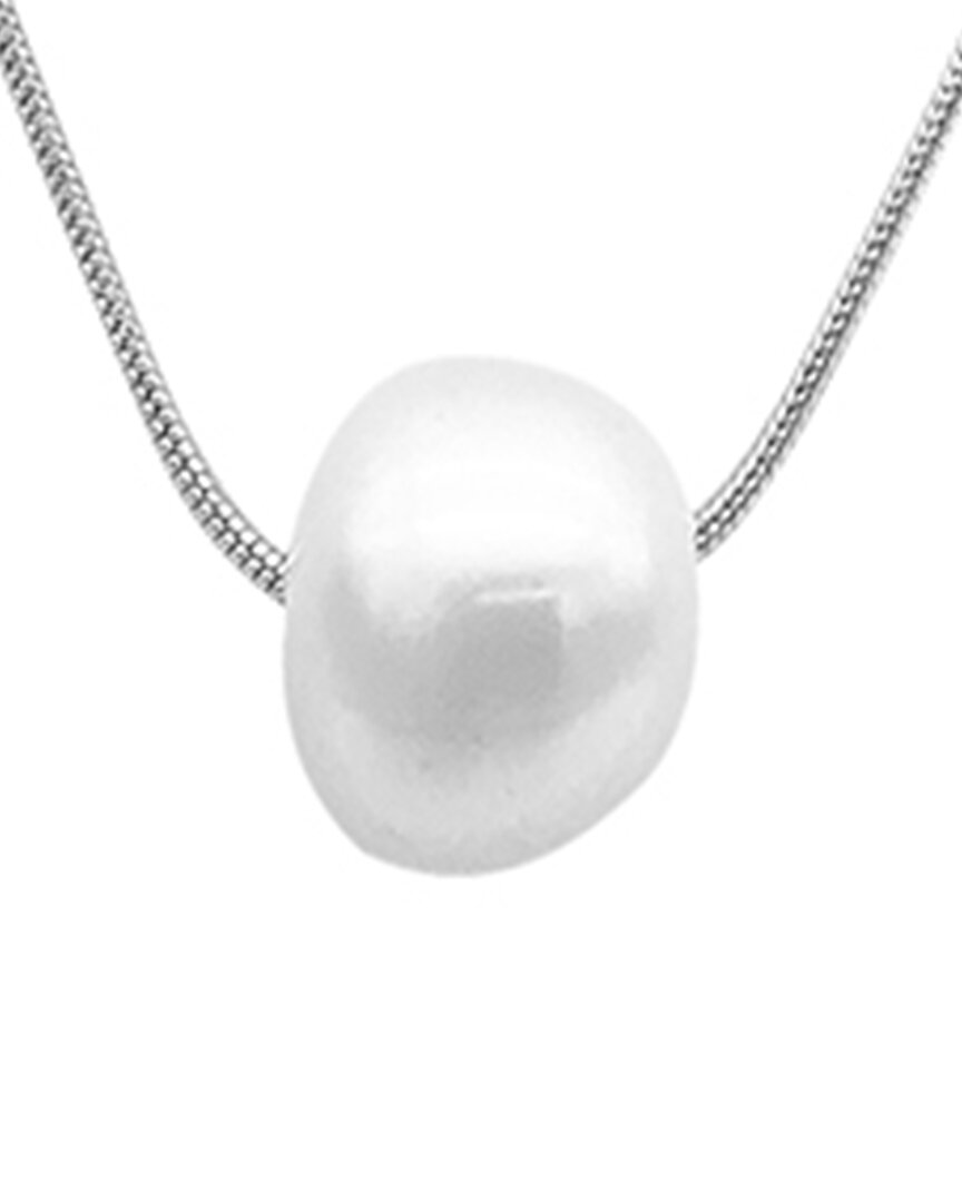 Adornia White Rhodium Plated 10mm Freshwater Pearl Pendant Necklace In Silver