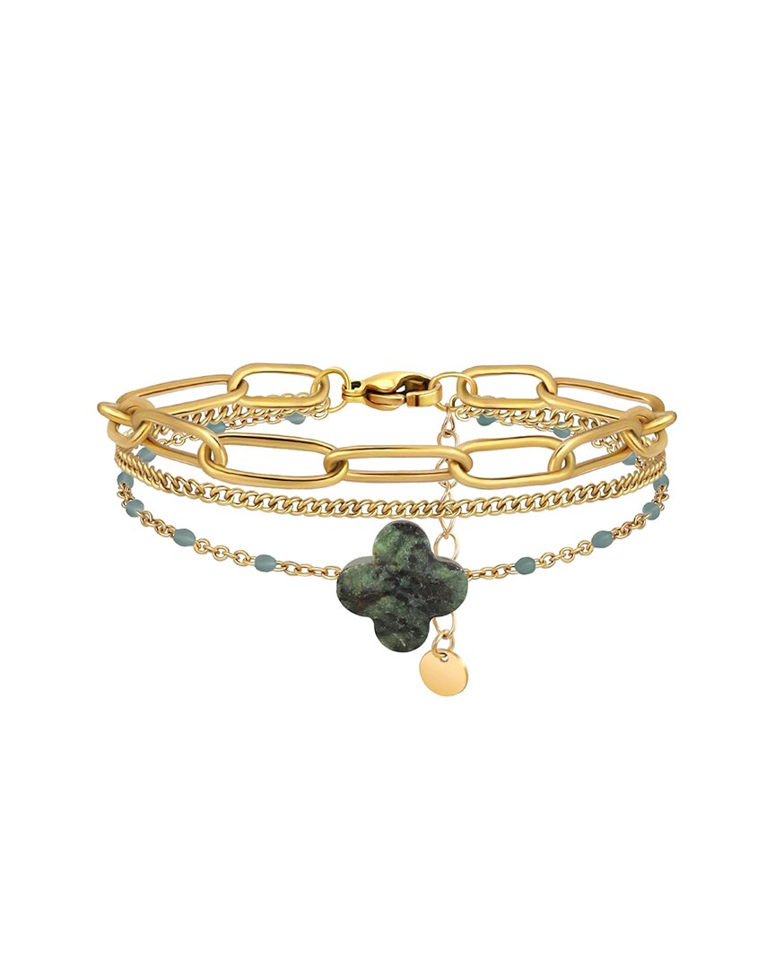 Liv Oliver 18k Plated African Jade Motif Bracelet In Gold