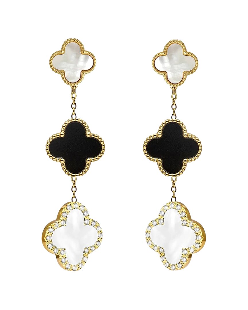 Liv Oliver 18k Plated 8.75 Ct. Tw. Onyx & Pearl Cz Statement Motif Earrings In Gold