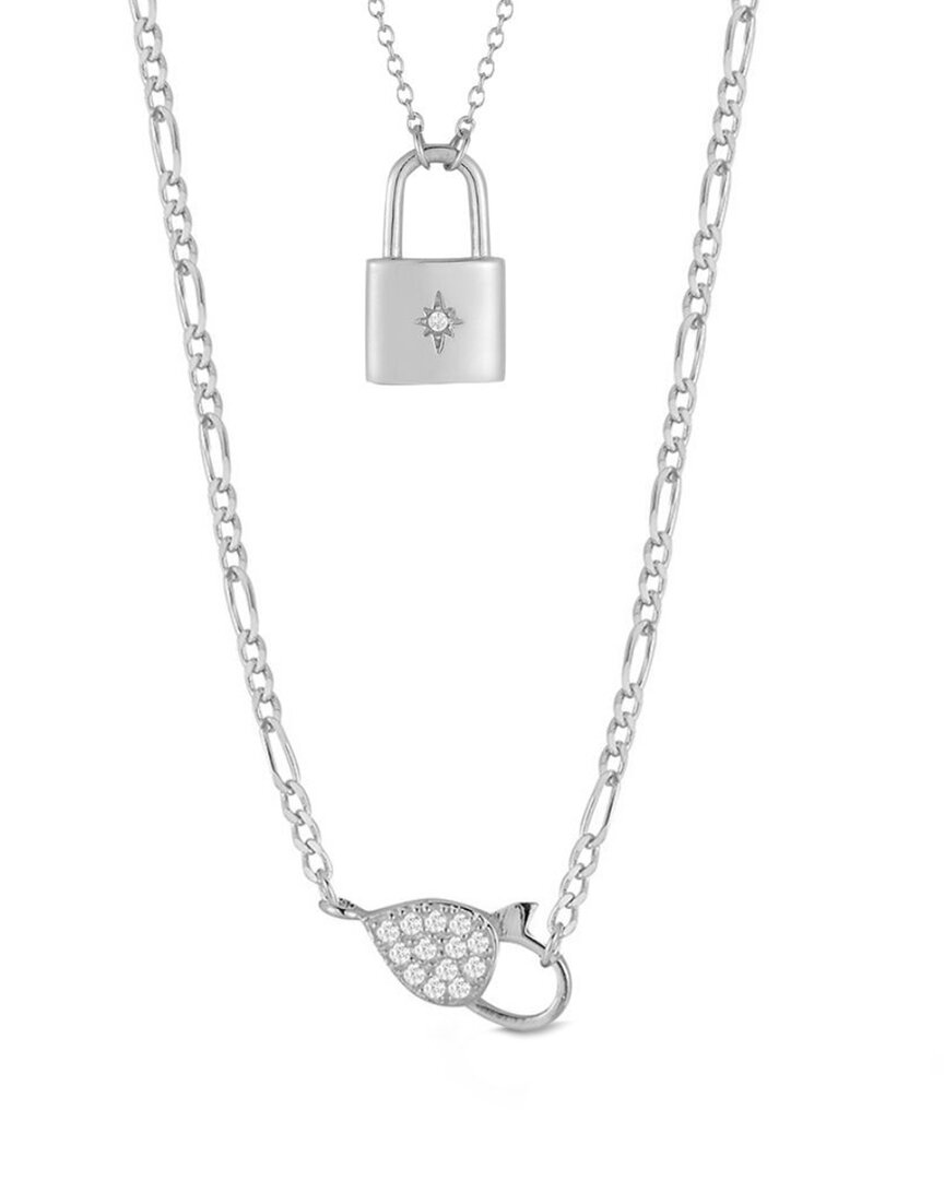 Glaze Jewelry Silver Cz Padlock Necklace Set In Metallic