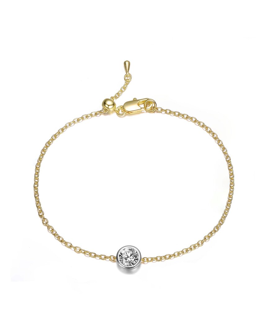 Rachel Glauber Two-tone With Clear Bezel Set Cubic Zirconia Stud Design Bracelet In Gold