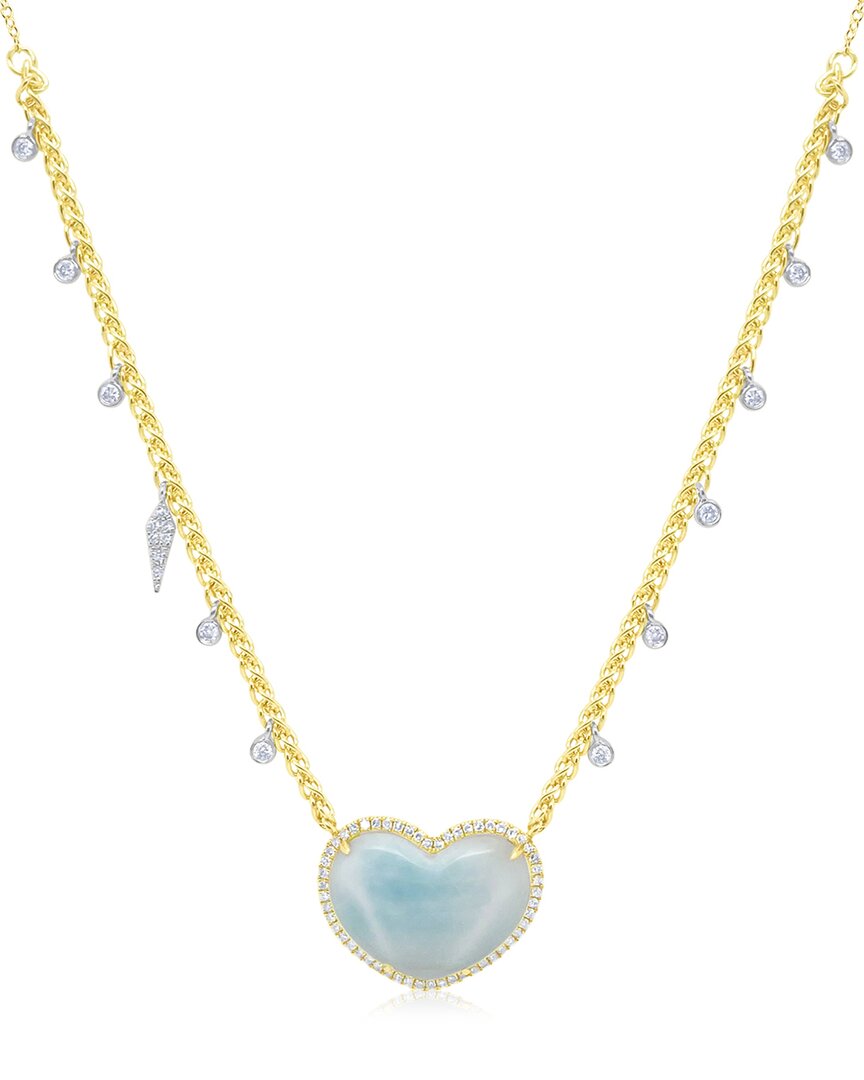 Meira T 14k 6.92 Ct. Tw. Diamond & Larimar Larimar Heart Necklace