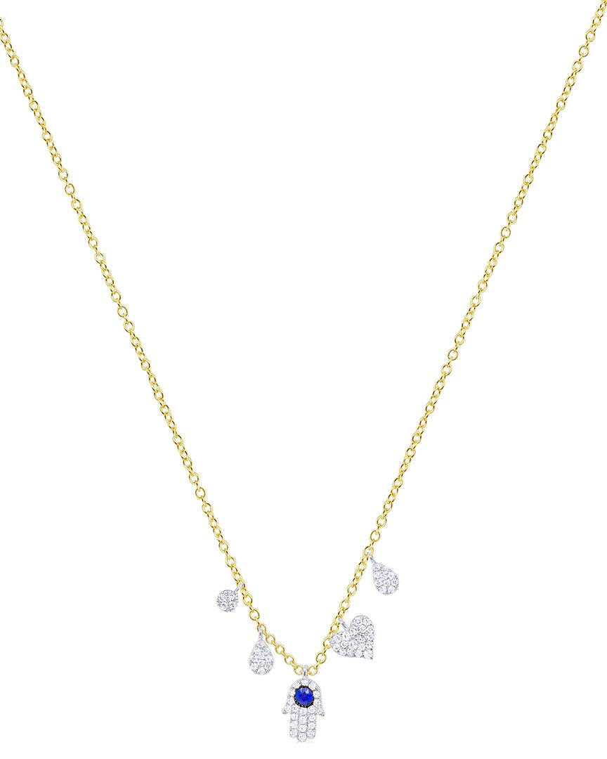 Meira T 14k White & Yellow Gold Blue Sapphire & Diamond & Hamsa Hand Dangle Pendant Necklace, 18