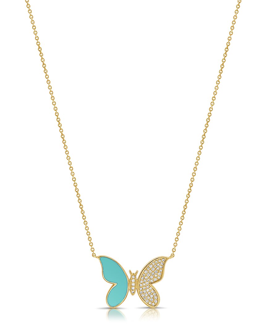 Sabrina Designs 14k 1.01 Ct. Tw. Diamond & Turquoise Butterfly Necklace