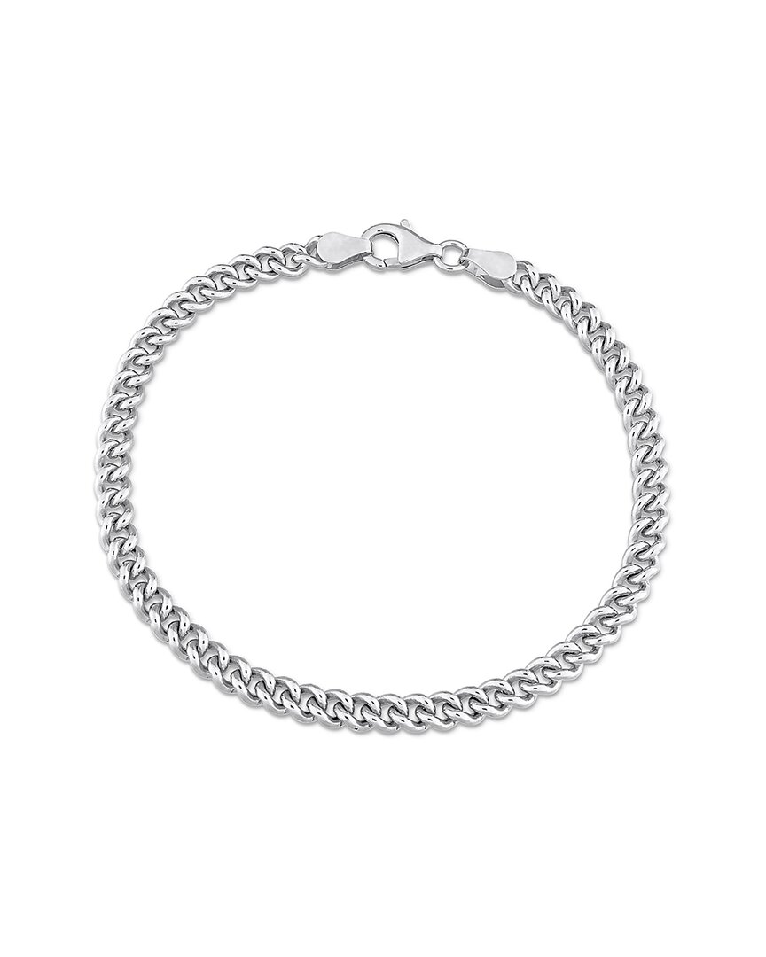 Italian Silver Curb Link Chain Bracelet In White
