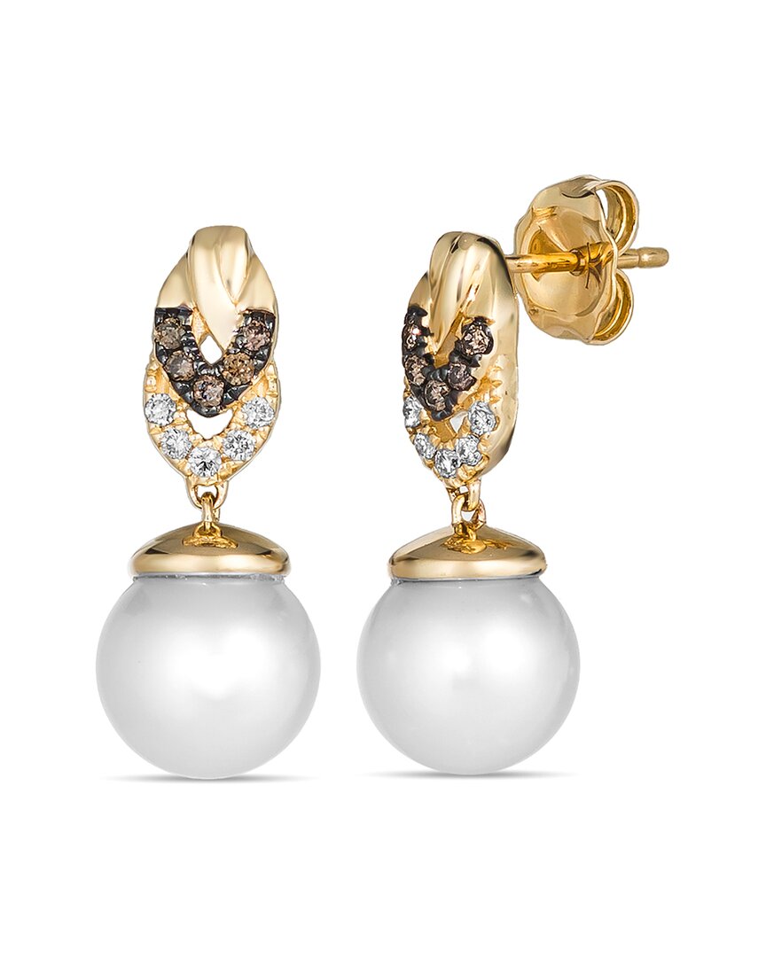 Le Vian ® Vanilla Pearls™ 14k 0.14 Ct. Tw. Diamond & 8-9mm Pearl Dangle Earrings In Gold