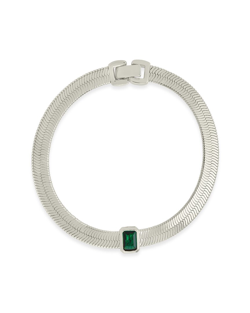 Sterling Forever Calder Station Cubic Zirconia Herringbone Chain Bracelet