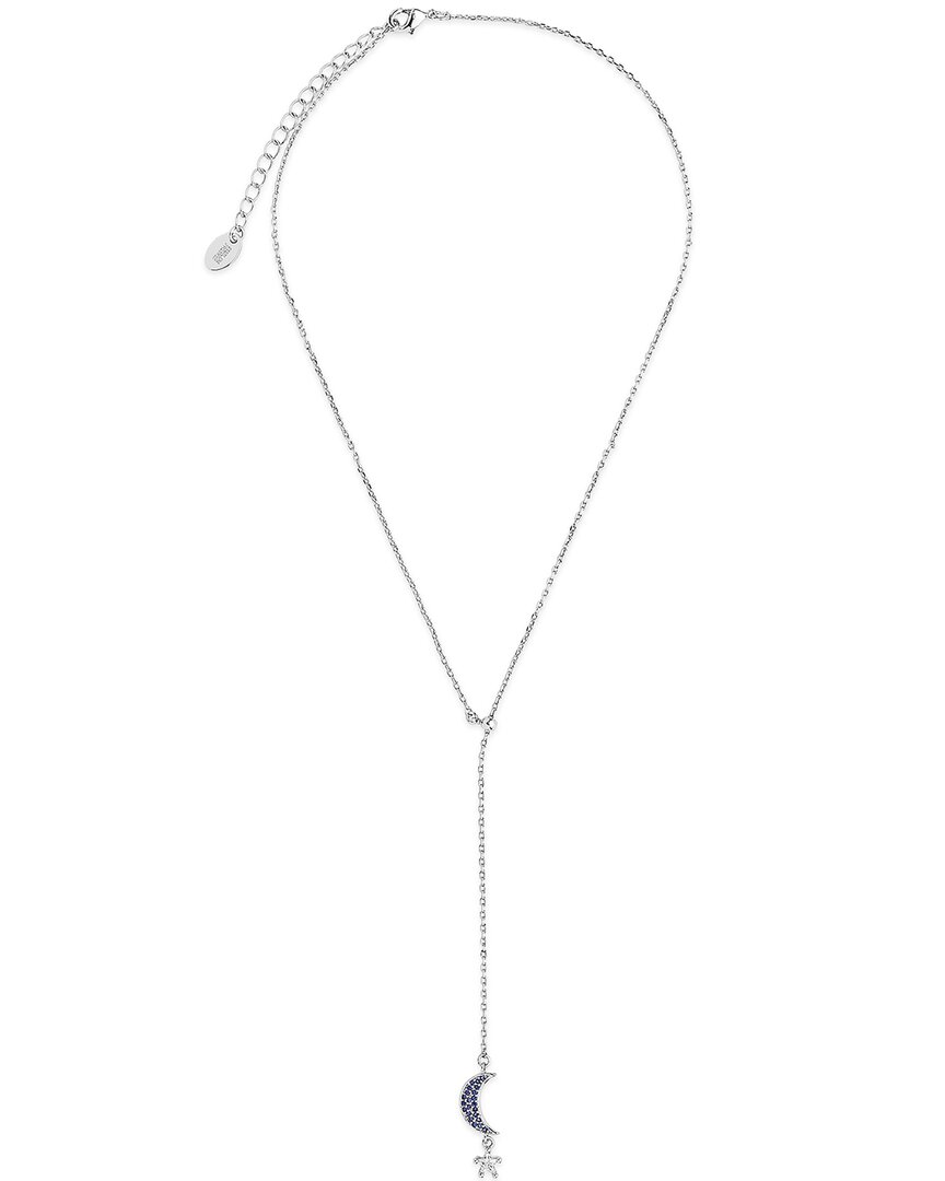 Sterling Forever Cz Star & Moon Dangling Y Necklace