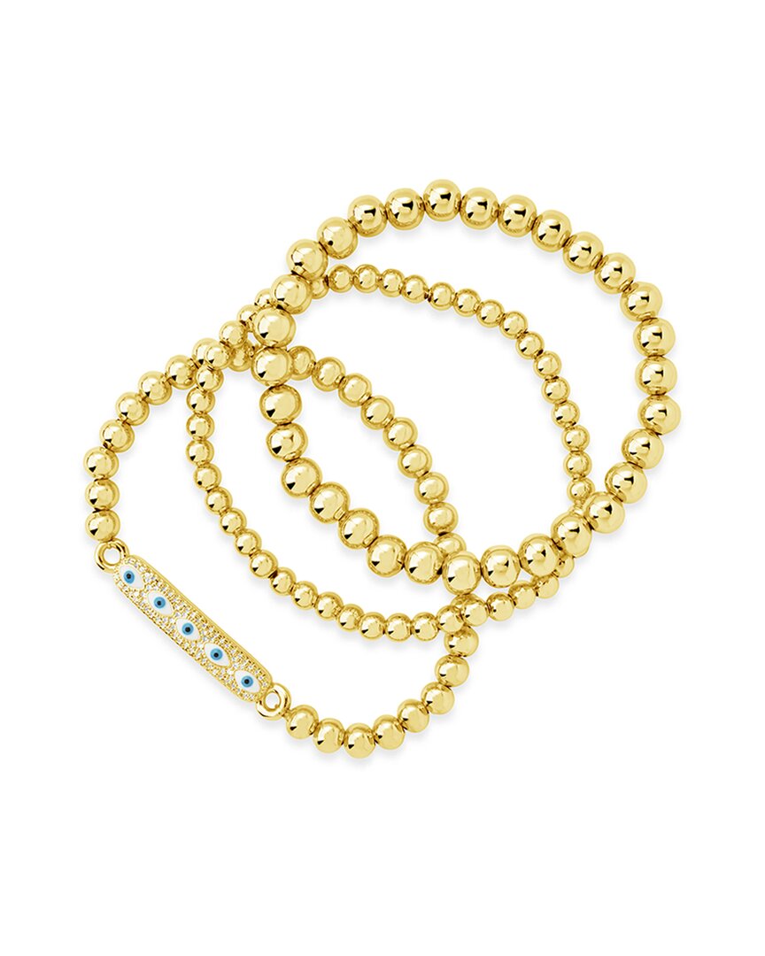 Sterling Forever 14k Plated Cz Evil Eye Set Of 3 Bracelet