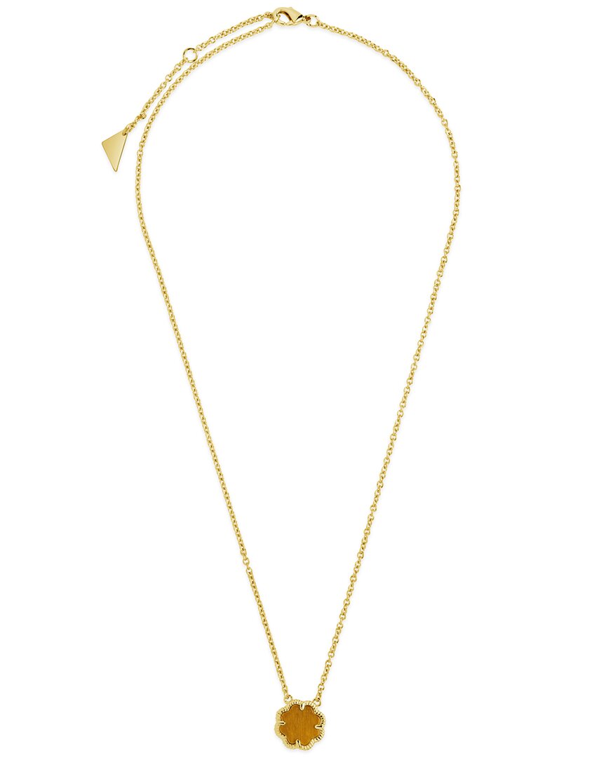 Sterling Forever Women's 14k Goldplated & Tiger's Eye Rose Petal Pendant Chain Necklace/16"