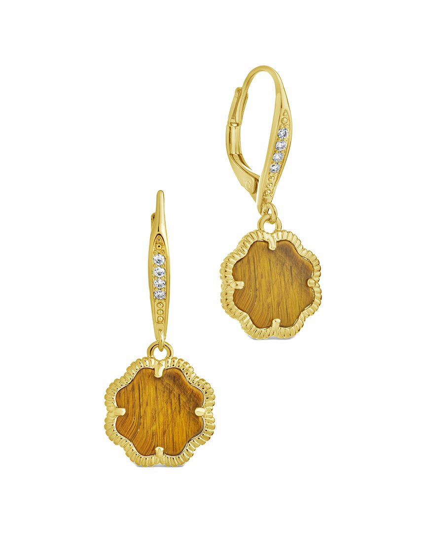 Sterling Forever Women's 14k Goldplated, Tiger's Eye & Cubic Zirconia Clover Huggie Earrings
