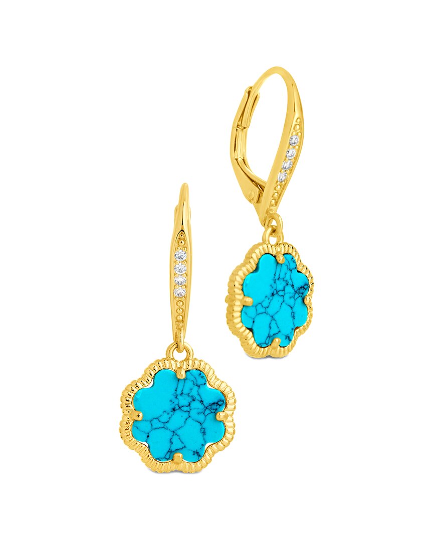 Sterling Forever Women's Rose Clover 14k Goldplated, Created Turquoise & Cubic Zirconia Drop Earrings
