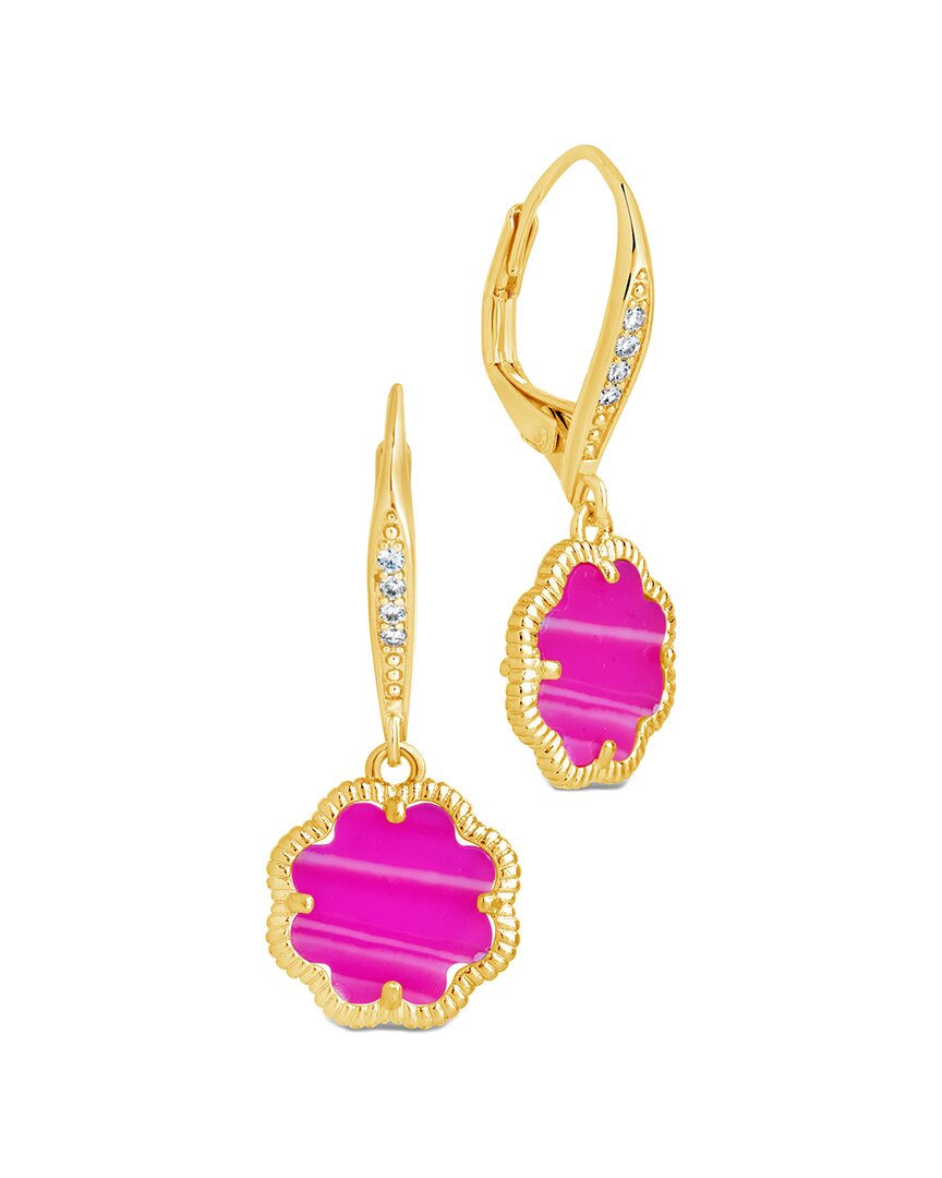 Sterling Forever Women's Rose Clover 14k Goldplated, Cubic Zirconia & Pink Turquoise Drop Earrings